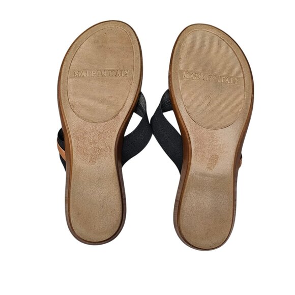 Italian Shoemakers Vale Women's Thong Tan Black Slip On Flip Flop Heel Sandals - Picture 9 of 11